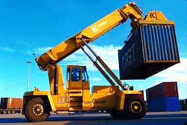 forklift and shipping container